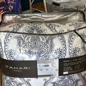 Tahari White and Gray Embroidered Comforter Set